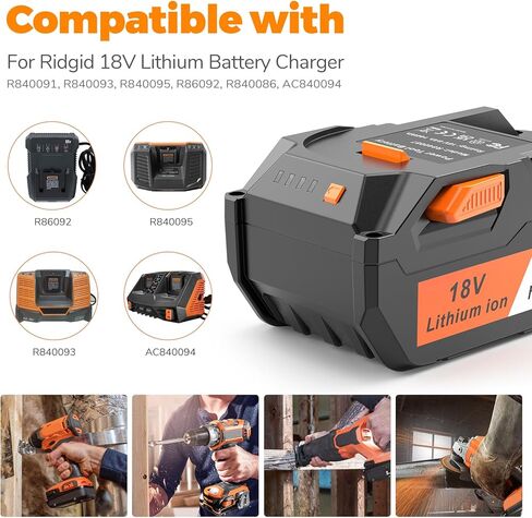 Upgraded 8000mAh Replacement for Ridgid 18V Battery 2Pack, Compatible with R840087 R840085 R840083 R840086 R840084 AC840085 AC840086 AC840087P AC840089 Cordless Drill Tools Power Lithium Ion Battery in Kuwait