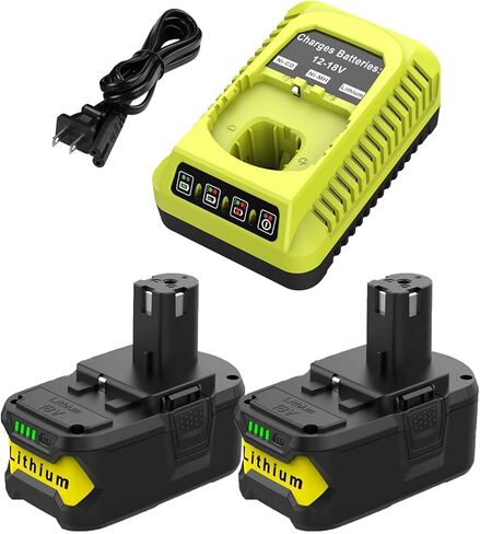 2 Pack 18V 8.0Ah Battery and Charger Kit Replacement for Ryobi 18V ONE+ Battery P102 P103 P108 P109 Charger P117 P118 P119 in Kuwait
