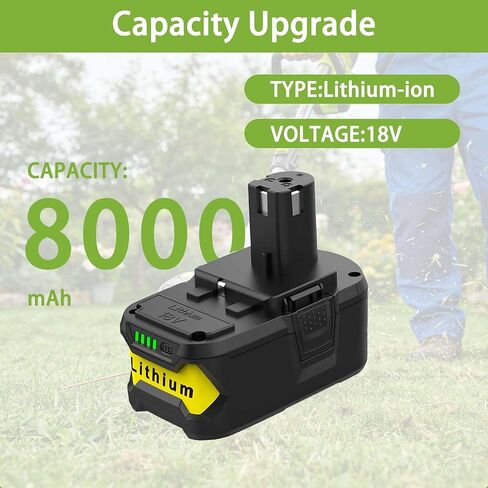 2 Pack 18V 8.0Ah Battery and Charger Kit Replacement for Ryobi 18V ONE+ Battery P102 P103 P108 P109 Charger P117 P118 P119 in Kuwait