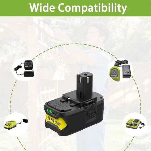 2 Pack 18V 8.0Ah Battery and Charger Kit Replacement for Ryobi 18V ONE+ Battery P102 P103 P108 P109 Charger P117 P118 P119 in Kuwait