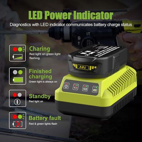 2 Pack 18V 8.0Ah Battery and Charger Kit Replacement for Ryobi 18V ONE+ Battery P102 P103 P108 P109 Charger P117 P118 P119 in Kuwait