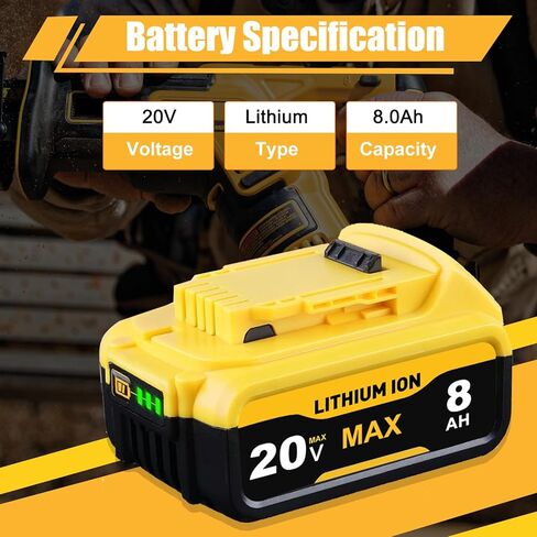 2 Count 8.0Ah Replace for Dewalt 20v Max Battery Compatible with Dewalt Battery 20v DCB200 DCB203 DCB204 DCB206 Series Cordless Power Tools in Kuwait