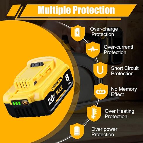 2 Count 8.0Ah Replace for Dewalt 20v Max Battery Compatible with Dewalt Battery 20v DCB200 DCB203 DCB204 DCB206 Series Cordless Power Tools in Kuwait