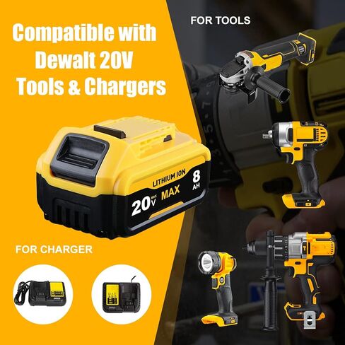 2 Count 8.0Ah Replace for Dewalt 20v Max Battery Compatible with Dewalt Battery 20v DCB200 DCB203 DCB204 DCB206 Series Cordless Power Tools in Kuwait