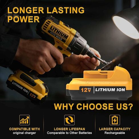 2Pack 4000mAh Replacement Battery for Dewalt 12V Lithium Battery, LED Power Display Fast Charge Long-Lasting Fit DCB120 DCB123 DCB122 DCB124 DCB125 DCB127 All Dewalt 12V Tools(Not for 20V) in Kuwait