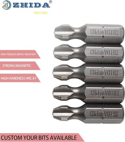 Torsion Phillips PH3 Screwdriver Bits, 1-Inch (#3) Impact Driver Insert Bits, 1/4" Hex Shank Torsion Screw Bits, Heavy-Duty S2 Steel Phillips 3 Insert Bit for Power Tools 5 pack (PH3) in Kuwait