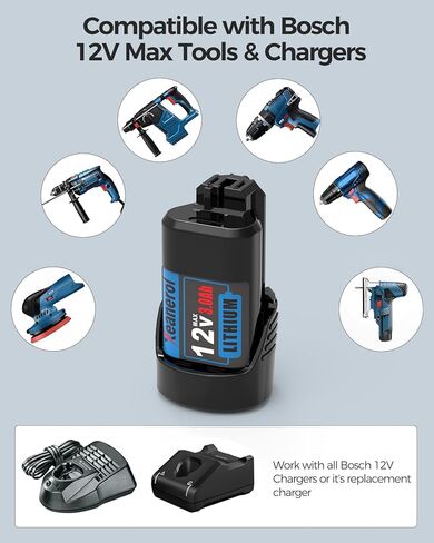 2 Pack 12V 3.0Ah Replacement for Bosch 12V Battery, Lithium ion Battery Compatible with Bosch 12 Volt Tools and Chargers BAT414 BAT420 BAT411 BAT411A BAT412 BAT413 GBA12V30 in Kuwait