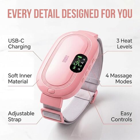 Heating Pad for Period Cramps – FSA-HSA Eligible Portable Electric Reusable Massager for Cramps Relief – Cordless Wearable Rechargeable USB Heating Belt for Menstrual Pain, Back, Abdomen, Travel in Saudi Arabia