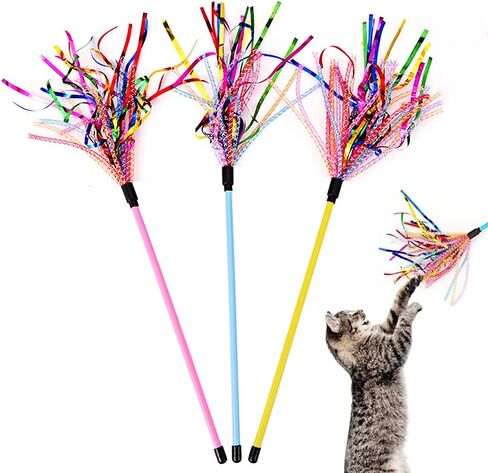 IUHKBH Cat Feather Wands, 3 Colors Interactive Cat Toys Cat Teaser Wands with Soft Turkey Feather and Bell for Cats and Kitties in Kuwait
