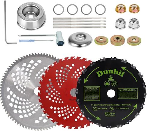 Dunhil 3 Pack 7" x 16 Teeth Chainsaw Tooth Brush Blades - Meatl Weed Eater Saw Blade Kit with 4 Carbon Steel Round Chainsaw Blades, 4 Round Files, and 4 Washers for Brush Cutters, String Trimmers in Kuwait
