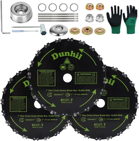 Dunhil 3 Pack 7" x 16 Teeth Chainsaw Tooth Brush Blades - Meatl Weed Eater Saw Blade Kit with 4 Carbon Steel Round Chainsaw Blades, 4 Round Files, and 4 Washers for Brush Cutters, String Trimmers in Kuwait