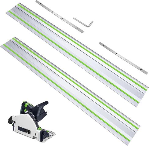 سكة توجيه 110 بوصة لمنشار مسار Festool TS-55/TS-75/TS-60: مسار سكة حديد 55 بوصة × 2 مع موصلات 13.4 بوصة لـ Festool، سكة توجيه FS-1400/2، نظام للخدمة الشاقة لقطع النجارة الدقيقة والأطول in Kuwait