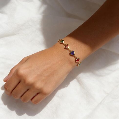 BXDA Valentine Gift Rhinestone Heart Bracelet for Women, Dainty Gold Bracelet Colorful Crystal Adjustable Chain Couple Present Accessories Fashion Jewelry in Saudi Arabia