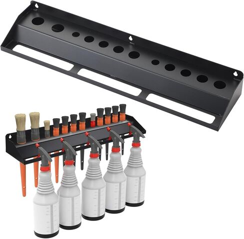 AceOrbit Car Detailing Brush Holder 2 in 1 Auto Detailing Spray Bottle Storage and Detail Brush Rack Wall Mount Organizer Holds 12 Brushes & Multiple Spray Bottles for Garage and Workspace Black in Kuwait