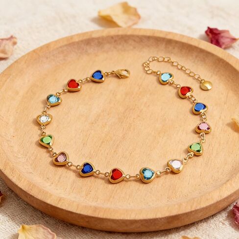 BXDA Valentine Gift Rhinestone Heart Bracelet for Women, Dainty Gold Bracelet Colorful Crystal Adjustable Chain Couple Present Accessories Fashion Jewelry in Saudi Arabia