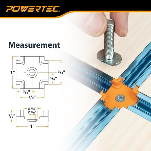 مجموعة تركيبات POWERTEC T-Track، مجموعة موصلات T-Track المنسدلة لأخاديد 3/4 بوصة × 3/8 بوصة، متوافقة مع مسامير T 1/4 بوصة و5/16 بوصة، نظام T-Track المعياري للرقص وطاولات التوجيه ومقاعد العمل والمزيد (72350) in Kuwait