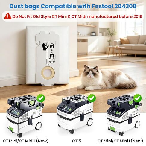 10 Pack 204308 CT Mini/Midi -2/5 Filter Bags Compatible with Festool CT MINI, CT MINI I, CT MIDI and CT MIDI I from 2019 Onwards, CTC MINI/MIDI and CT 15 – Dust Collector Replacement Filter Bags in Kuwait