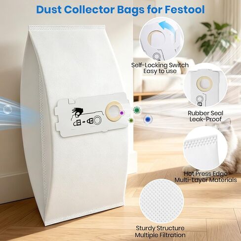 10 Pack 204308 CT Mini/Midi -2/5 Filter Bags Compatible with Festool CT MINI, CT MINI I, CT MIDI and CT MIDI I from 2019 Onwards, CTC MINI/MIDI and CT 15 – Dust Collector Replacement Filter Bags in Kuwait