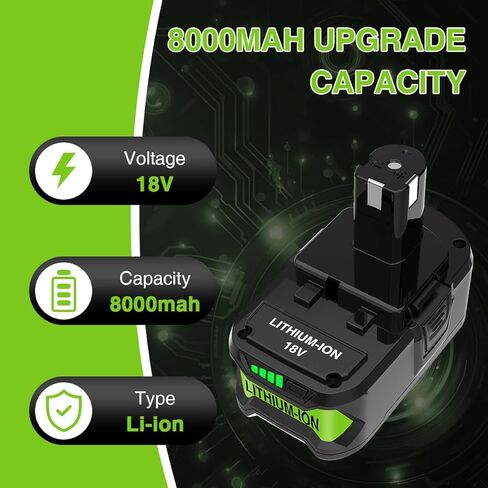 بطارية 8000 مللي أمبير P108 18 فولت متوافقة مع Ryobi 18V ONE+ استبدال البطارية P102 P103 P104 P105 P106 P108 P107 P109 P190 أدوات الطاقة اللاسلكية (عبوة واحدة) in Kuwait