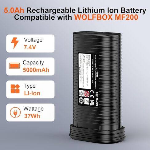 Amityke 7.4V 5.0Ah Rechargeable Lithium Ion Battery Compatible with WOLFBOX MF200 Replacement Battery, Removable Spare Power for Compressed Air Duster in Saudi Arabia