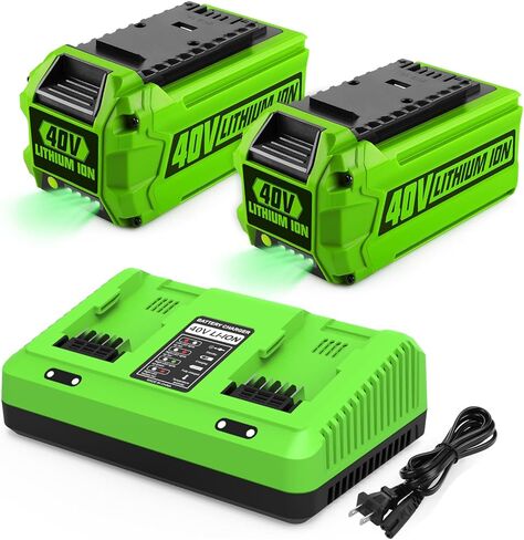 استبدال energup 2pack 6.5ah لبطارية Greenworks 40V ومجموعة الشاحن، متوافق مع Greenworks 40 Volt G-MAX أدوات الطاقة اللاسلكية (مع منفذ مزدوج لشاحن Green Works 40V) in Kuwait
