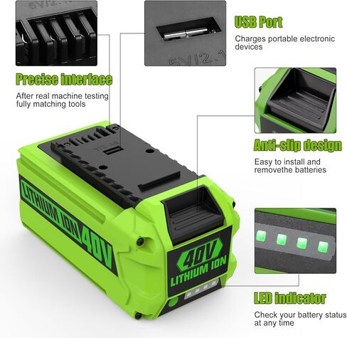 استبدال energup 2pack 6.5ah لبطارية Greenworks 40V ومجموعة الشاحن، متوافق مع Greenworks 40 Volt G-MAX أدوات الطاقة اللاسلكية (مع منفذ مزدوج لشاحن Green Works 40V) in Kuwait
