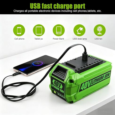 استبدال energup 2pack 6.5ah لبطارية Greenworks 40V ومجموعة الشاحن، متوافق مع Greenworks 40 Volt G-MAX أدوات الطاقة اللاسلكية (مع منفذ مزدوج لشاحن Green Works 40V) in Kuwait