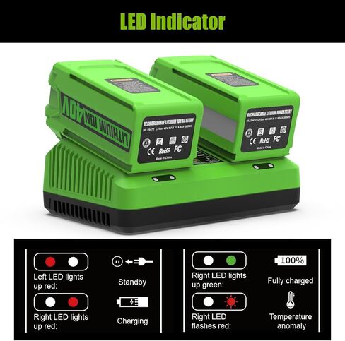 استبدال energup 2pack 6.5ah لبطارية Greenworks 40V ومجموعة الشاحن، متوافق مع Greenworks 40 Volt G-MAX أدوات الطاقة اللاسلكية (مع منفذ مزدوج لشاحن Green Works 40V) in Kuwait
