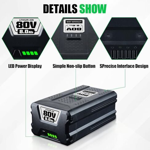 80V 8.0Ah Replacement for Greenworks 80V Battery, Upgraded 4X Longer Runtime, Compatible with Greenworks MAX 80V Lithium Ion Battery GBA80200 GBA80250 GBA80400 GBA80500 1PACK in Kuwait