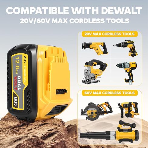 Fancy Buying 12000mAh DCB609 Replacement for Dewalt 60V MAX Battery DCB606 DCB609 DCB612 DCB206 Compatible with Dewalt 20V/60V Max Cordless Power Tools in Kuwait