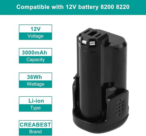 استبدال بطارية ليثيوم أيون 12 فولت 3.0 أمبير في الساعة من CREABEST لجهاز Dremel 8300 8220 8200 B812-03، B812-02، B812-01 أدوات لاسلكية، متوافقة مع بطارية Dremel 12 فولت تتضمن شحن ليثيوم أيون واحد in Kuwait