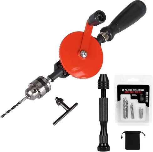 Hand Drill Manual 3/8-inch Capacity Speedy Powerful Manual Drill Double Pinion Geared 3 Jaw Chuck Hand Drill for Wood Plastic Soft Metal By STARVAST, Come With Pin Vise Hand Drills Set in Kuwait