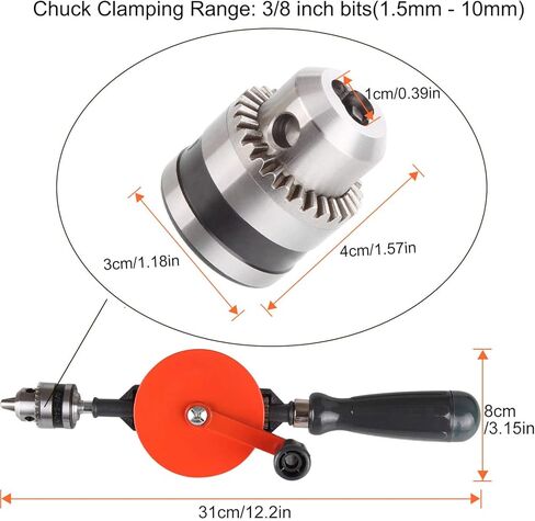 Hand Drill Manual 3/8-inch Capacity Speedy Powerful Manual Drill Double Pinion Geared 3 Jaw Chuck Hand Drill for Wood Plastic Soft Metal By STARVAST, Come With Pin Vise Hand Drills Set in Kuwait