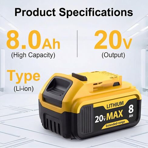 2Pcak 8000mAh 20V Max Replacement Batteries for DeWalt - Compatible with DCB206 DCB200 DCB201 DCB207, Fits 20V Battery Lithium ion Tools in Kuwait