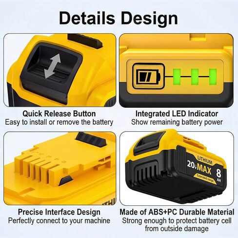 2Pcak 8000mAh 20V Max Replacement Batteries for DeWalt - Compatible with DCB206 DCB200 DCB201 DCB207, Fits 20V Battery Lithium ion Tools in Kuwait