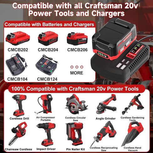 Nonbliep 2pack 7000mAh V20 استبدال البطارية للحرفي 20V بطارية V20 ليثيوم متوافقة مع CMCB205 CMCB204 CMCB206 CMCB202 CMCB201 CMCB124 CMCB100 Craftsman 20V MAX أدوات كهربائية لاسلكية + in Kuwait
