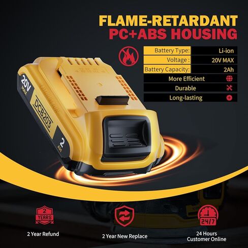 بديل 2 Ah لاستبدال بطارية Dewalt 20 فولت متوافق مع أدوات وشواحن بطارية DaWalt ​​20V MAX (DCB200/DCB204/DCB206 إلخ) عبوة واحدة in Kuwait
