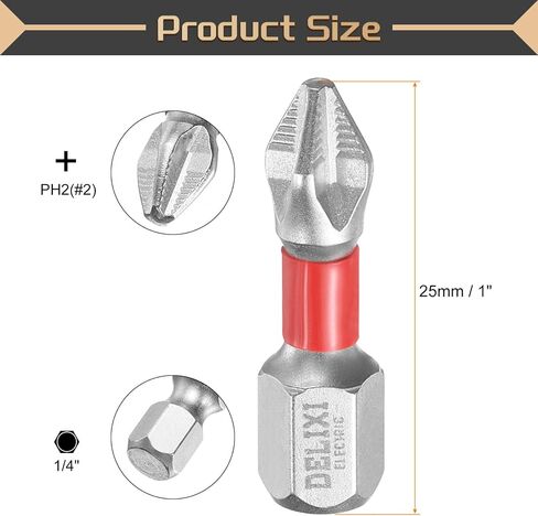 HARFINGTON 5pcs #2 Anti Slip Phillips Screwdriver Bit PH2 1/4" Hex Shank 1" (25mm) Magnetic Cross Head Drill Bits Chrome Plating S2 Steel Industrial Screw Driver Tool, Silver/Red in Kuwait