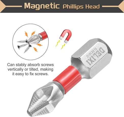 HARFINGTON 5pcs #2 Anti Slip Phillips Screwdriver Bit PH2 1/4" Hex Shank 1" (25mm) Magnetic Cross Head Drill Bits Chrome Plating S2 Steel Industrial Screw Driver Tool, Silver/Red in Kuwait