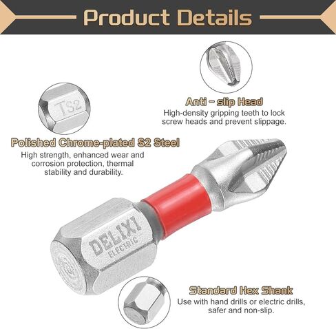 HARFINGTON 5pcs #2 Anti Slip Phillips Screwdriver Bit PH2 1/4" Hex Shank 1" (25mm) Magnetic Cross Head Drill Bits Chrome Plating S2 Steel Industrial Screw Driver Tool, Silver/Red in Kuwait