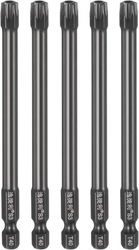 HARFINGTON 5pcs T40 Security Torx Head Screwdriver Bit 1/4" Hex Shank 4" (100mm) Long Magnetic Tamper Proof 6 Point Star Screw Driver Drill Bit S3 Steel Mirror Polished Power Tool with Hole in Kuwait