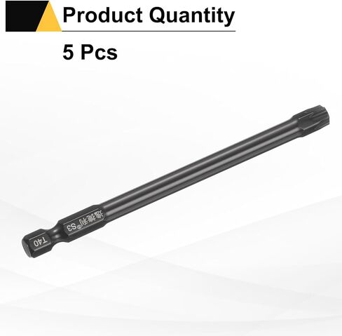 HARFINGTON 5pcs T40 Security Torx Head Screwdriver Bit 1/4" Hex Shank 4" (100mm) Long Magnetic Tamper Proof 6 Point Star Screw Driver Drill Bit S3 Steel Mirror Polished Power Tool with Hole in Kuwait