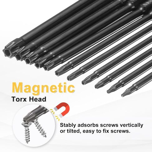 HARFINGTON 5pcs T40 Security Torx Head Screwdriver Bit 1/4" Hex Shank 4" (100mm) Long Magnetic Tamper Proof 6 Point Star Screw Driver Drill Bit S3 Steel Mirror Polished Power Tool with Hole in Kuwait