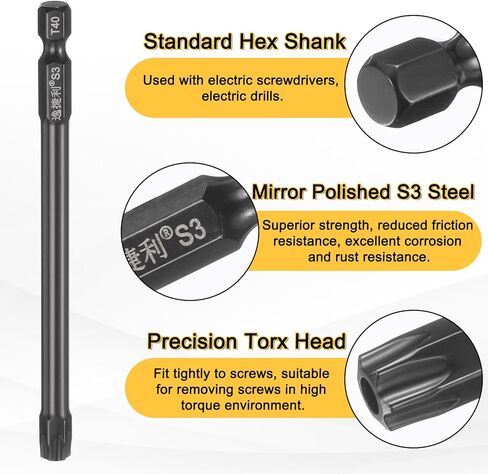 HARFINGTON 5pcs T40 Security Torx Head Screwdriver Bit 1/4" Hex Shank 4" (100mm) Long Magnetic Tamper Proof 6 Point Star Screw Driver Drill Bit S3 Steel Mirror Polished Power Tool with Hole in Kuwait