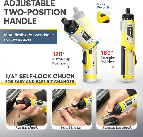 Enventor 4V Cordless Power Screwdriver Kit, Electric Screwdriver Set with 52pcs Accessories, 2000mAh Battery, Type-C Charging, 4.5Nm Screw Gun, 9+1 Torque Setting, 2 Position Handle, LED & Flashlight in Kuwait
