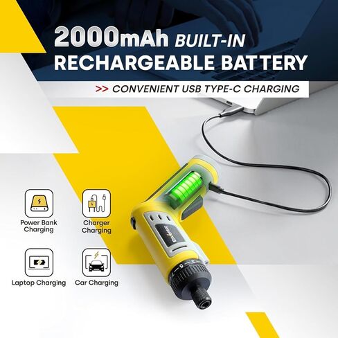 Enventor 4V Cordless Power Screwdriver Kit, Electric Screwdriver Set with 52pcs Accessories, 2000mAh Battery, Type-C Charging, 4.5Nm Screw Gun, 9+1 Torque Setting, 2 Position Handle, LED & Flashlight in Kuwait