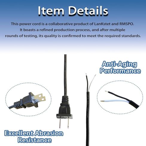 سلك تمديد قابس مسطح بسلكين 16AWG 2 Prong 8FT، استبدال سلك الطاقة للمثاقب والمطاحن والمكانس الكهربائية ومناشير ميتري ومناشير التقطيع وأجهزة الصنفرة والأجهزة والمحركات وما إلى ذلك أدوات الطاقة (أسود) in Kuwait
