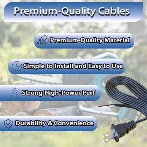 سلك تمديد قابس مسطح بسلكين 16AWG 2 Prong 8FT، استبدال سلك الطاقة للمثاقب والمطاحن والمكانس الكهربائية ومناشير ميتري ومناشير التقطيع وأجهزة الصنفرة والأجهزة والمحركات وما إلى ذلك أدوات الطاقة (أسود) in Kuwait