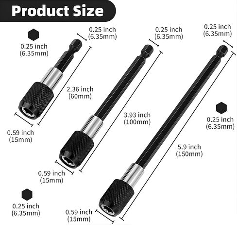 3 PCS Drill Bit Extension Quick Release Screwdriver Bit Holder 2.36" 4" 6" 1/4 inch Hex Shank Drill Bit Extender Magnetic Bit Extension Adapter Set for Power Screwdriver Drill Impact Driver in Kuwait