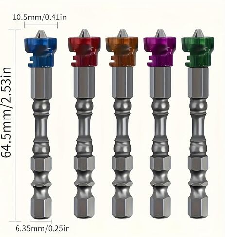 5pcs 65mm Magnetic Phillips Drill Bit Set, S2 Steel with 1/4" Hex Shank, Industrial Grade Power Screwdriver Bits for Impact Drivers, Magnetic Screwdriver Bits for DIY and Professional Use in Kuwait